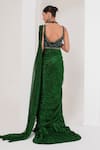 AKARA_Green Platinoir Crepe Embroidery Crystal Equinox Metallic Pre-draped Saree Set _Online_at_Aza_Fashions