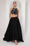 Buy_AKARA_Black Taffeta Silk Halo Chain Embellished Blouse With High Low Lehenga _at_Aza_Fashions