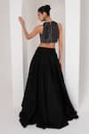 AKARA_Black Taffeta Silk Halo Chain Embellished Blouse With High Low Lehenga _Online_at_Aza_Fashions