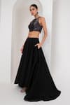 Shop_AKARA_Black Taffeta Silk Halo Chain Embellished Blouse With High Low Lehenga _Online_at_Aza_Fashions