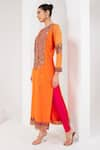 Buy_AKARA_Orange Organza Embroidery Sequin High Neck Mughal Fleur Yoke Kurta Set _Online_at_Aza_Fashions