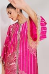 Buy_AKARA_Pink Taffeta Silk Embroidery Sequin High Neck Rose Kurta With Salwar 