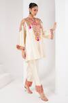 Shop_AKARA_Ivory Taffeta Silk Embroidery Mirror Notched And Sequin Yoke Kurta With Salwar _Online_at_Aza_Fashions