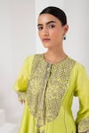 Buy_AKARA_Green Chanderi Silk Embroidery Sequin High Neck Persian Bloom Anarkali Set 