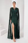 Buy_AKARA_Green Tulle Embellished Cutdana Illusion Sheer Round Neck Floral Stripe Gown _at_Aza_Fashions