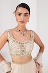 AKARA_Ivory Blouse Silk Embroidery Sequin Scoop Neck Waistband Skirt Set _at_Aza_Fashions