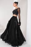 Buy_AKARA_Black Blouse Tulle Embroidery Cutdana Broad V Neck Placement Skirt Set _Online_at_Aza_Fashions