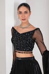 Shop_AKARA_Black Blouse Tulle Embroidery Cutdana Broad V Neck Placement Skirt Set _Online_at_Aza_Fashions