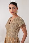 Shop_AKARA_Gold Tissue Embellished Mirror Notched Short Kurta Sharara Set _at_Aza_Fashions