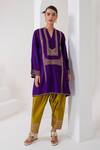 Buy_AKARA_Purple Taffeta Silk Embroidery Zardozi Mandarin Sequin Work Kurta And Salwar Set _at_Aza_Fashions