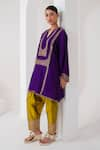 AKARA_Purple Taffeta Silk Embroidery Zardozi Mandarin Sequin Work Kurta And Salwar Set _Online_at_Aza_Fashions