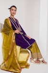 AKARA_Purple Taffeta Silk Embroidery Zardozi Mandarin Sequin Work Kurta And Salwar Set _at_Aza_Fashions