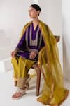 Buy_AKARA_Purple Taffeta Silk Embroidery Zardozi Mandarin Sequin Work Kurta And Salwar Set 