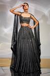 Buy_AKARA_Black Taffeta Silk Embroidery Cutdana Square Neck Mirror Work Lehenga Set _at_Aza_Fashions