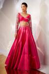 Buy_AKARA_Pink Taffeta Silk Embroidery Cutdana V Neck Geometric Lehenga And Blouse Set _at_Aza_Fashions