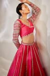 Buy_AKARA_Pink Taffeta Silk Embroidery Cutdana V Neck Geometric Lehenga And Blouse Set _Online_at_Aza_Fashions