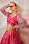 AKARA_Pink Taffeta Silk Embroidery Cutdana V Neck Geometric Lehenga And Blouse Set _at_Aza_Fashions