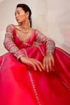 Buy_AKARA_Pink Taffeta Silk Embroidery Cutdana V Neck Geometric Lehenga And Blouse Set 