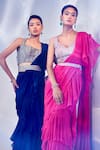 AKARA_Pink Georgette Embroidery Cutdana Square Pre-draped Ruffle Saree With Blouse _Online_at_Aza_Fashions