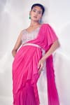 Shop_AKARA_Pink Georgette Embroidery Cutdana Square Pre-draped Ruffle Saree With Blouse _Online_at_Aza_Fashions