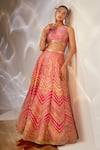 AKARA_Pink Taffeta Silk Embroidery Thread Round Geometric Lehenga Set _Online_at_Aza_Fashions