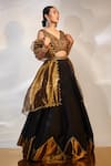 Buy_AKARA_Black Taffeta Silk Embroidery Sequin V Neck Border Lehenga Set _at_Aza_Fashions