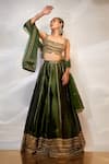 Buy_AKARA_Green Dola Silk Embroidery Sequin Notched Floral Stripe Lehenga Set _at_Aza_Fashions