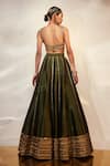 Shop_AKARA_Green Dola Silk Embroidery Sequin Notched Floral Stripe Lehenga Set _at_Aza_Fashions