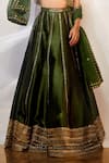 AKARA_Green Dola Silk Embroidery Sequin Notched Floral Stripe Lehenga Set _Online_at_Aza_Fashions