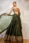 Shop_AKARA_Green Dola Silk Embroidery Sequin Notched Floral Stripe Lehenga Set _Online_at_Aza_Fashions