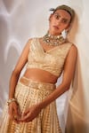 Buy_AKARA_Ivory Dola Silk Embroidery Thread V Neck Chevron Lehenga And Blouse Set 