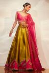 Buy_AKARA_Green Taffeta Silk Embroidery Cutdana V Neck Border Panelled Lehenga Set _at_Aza_Fashions