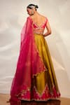 Shop_AKARA_Green Taffeta Silk Embroidery Cutdana V Neck Border Panelled Lehenga Set _at_Aza_Fashions