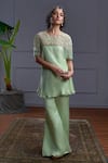 Buy_Christina_Green Satin Organza Embroidery Sequin Round Altis Bloom Land Tunic With Sharara _at_Aza_Fashions