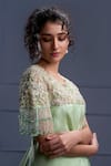 Shop_Christina_Green Satin Organza Embroidery Sequin Round Altis Bloom Land Tunic With Sharara _at_Aza_Fashions