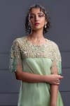 Shop_Christina_Green Satin Organza Embroidery Sequin Round Altis Bloom Land Tunic With Sharara _Online_at_Aza_Fashions