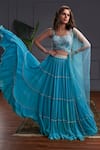 Buy_Christina_Blue Georgette Embroidery Pearl Sweetheart Antillia Gathered Tiered Lehenga Set _at_Aza_Fashions