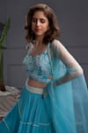 Shop_Christina_Blue Georgette Embroidery Pearl Sweetheart Antillia Gathered Tiered Lehenga Set _at_Aza_Fashions