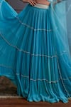 Shop_Christina_Blue Georgette Embroidery Pearl Sweetheart Antillia Gathered Tiered Lehenga Set _Online_at_Aza_Fashions