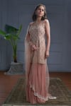 Buy_Christina_Peach Crepe Embroidery Gul Sweetheart Neck Aruba Kurta Sharara Set _at_Aza_Fashions