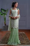 Buy_Christina_Green Georgette Embroidery Dori Round Neck Athena Ambrosia Kurta Sharara Set _at_Aza_Fashions