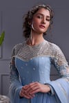 Shop_Christina_Blue Georgette Embroidery Pearl High Caspian Gardenia Anarkali With Dupatta _at_Aza_Fashions