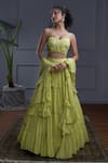 Buy_Christina_Green Georgette Embroidery Resham Contessa Gathered Tiered Lehenga Set _at_Aza_Fashions