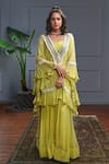 Christina_Green Georgette Embroidery Mirror Sweetheart Neck Corfu Jaal Kaftan Set _Online_at_Aza_Fashions