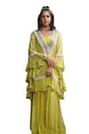 Shop_Christina_Green Georgette Embroidery Mirror Sweetheart Neck Corfu Jaal Kaftan Set _Online_at_Aza_Fashions