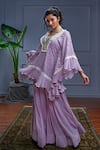 Buy_Christina_Purple Georgette Embroidery Mirror Sweetheart Neck Corfu Sheesh Jaal Kaftan Set _at_Aza_Fashions