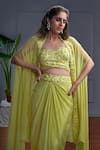 Buy_Christina_Green Crepe Embroidery Resham Haiti Phool Bagh Cape Jacket Draped Skirt Set _Online_at_Aza_Fashions