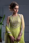 Shop_Christina_Green Georgette Embroidery Mirror Round Neck Nevis Bloom Kurta Sharara Set _at_Aza_Fashions