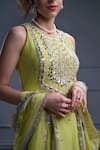 Buy_Christina_Green Georgette Embroidery Mirror Round Neck Nevis Bloom Kurta Sharara Set _Online_at_Aza_Fashions