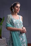 Shop_Christina_Blue Georgette Embroidery Pearl U Neck Nico Gullista Kurta Sharara Set _at_Aza_Fashions